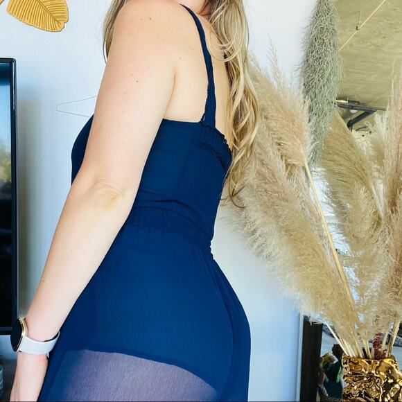 NEW FREE PEOPLE FP Blue Bells & Ruffles Tank Top Sheer Jumpsuit Flares Shorts XS - Picture 5 of 15